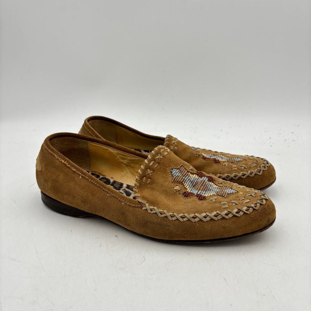 Warren Edwards Suede Beaded Embroidered Moccasin Loafers 9.5 Aztec Southwest